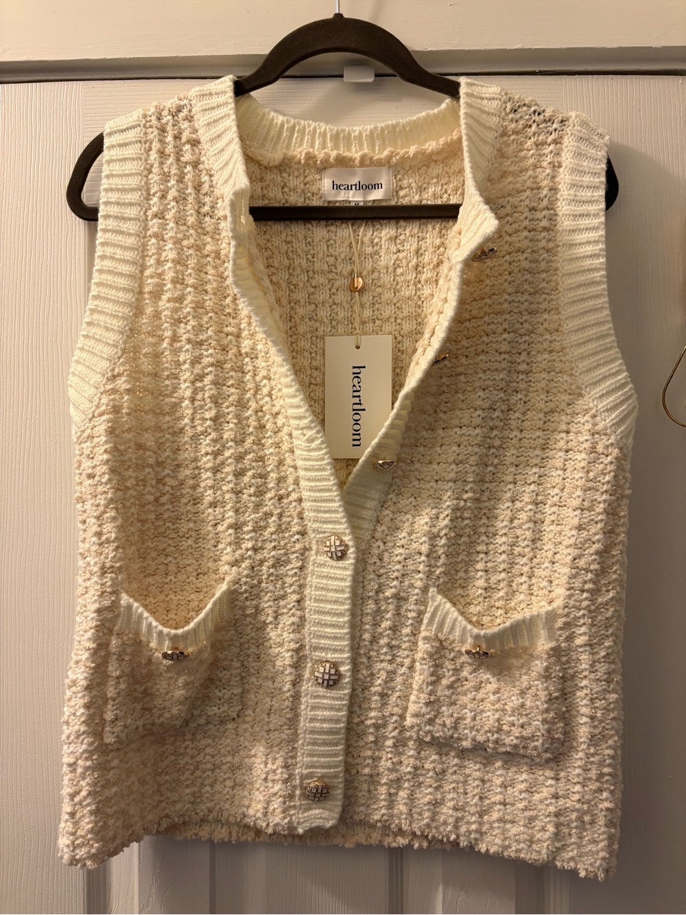 Heartloom Cream Bouclé Button Vest